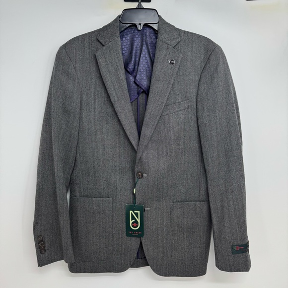 NWT Ted Baker Joy SPJ Men’s 38 R Herringbone Gray Wool...